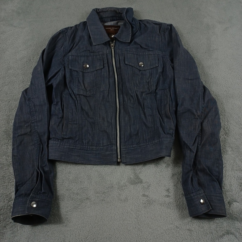 Vintage Banana Republic Jacket Womens XS Blue Denim Full ZIp Cropped‎ Y2K